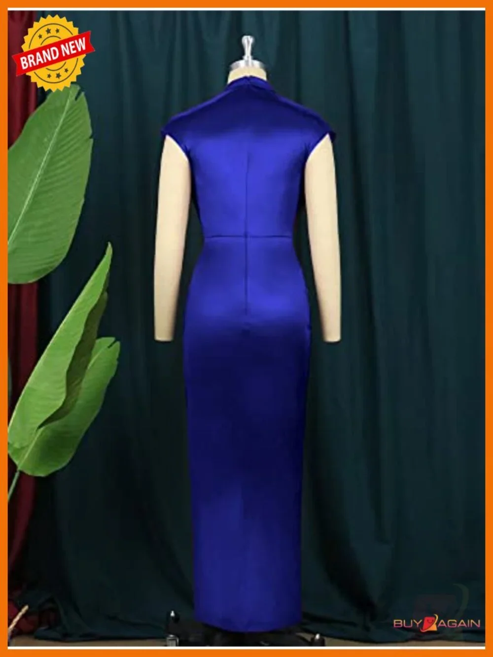 Women's Satin Mock Neck High Slit Maxi Formal Dress Sleeveless